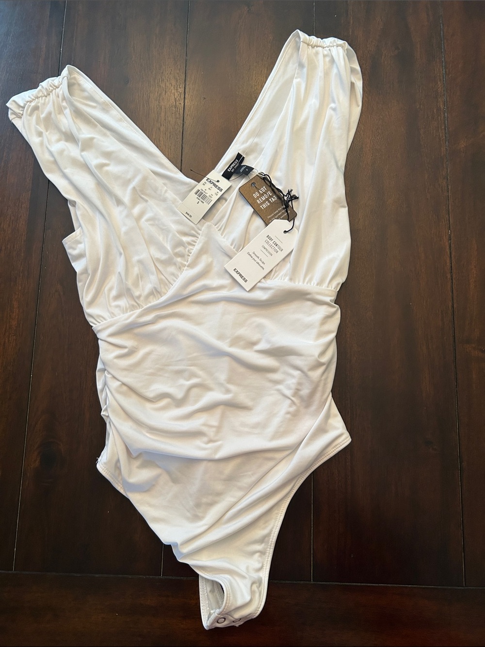 Express White V-Neck Body Contour Bodysuit